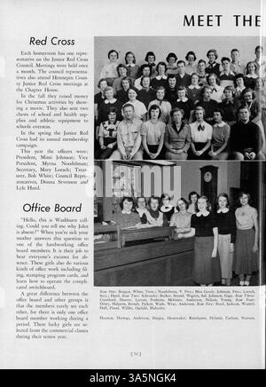 Die Ausgabe 1952 des „Wahian“ Jahrbuchs der Washburn High School zeigt die Ereignisse des Schuljahres, darunter Leichtathletik, Schulclubs und Schüler- und Lehrerporträts von 1951 bis 1952. Stockfoto