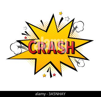 Pop-Illustration mit Crash-Schild. Abstrakter Hintergrund-Vektor der Kunst. Lustige Zeichentrickfigur Stock Vektor
