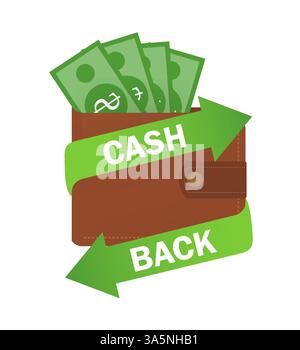 Band mit Cashback. Symbol, Logo-Abbildung. Konzeptdesign. Dollarsymbol. Sparen Sie Geld. Cashback-Konzept. Geldrückerstattung. Stock Vektor