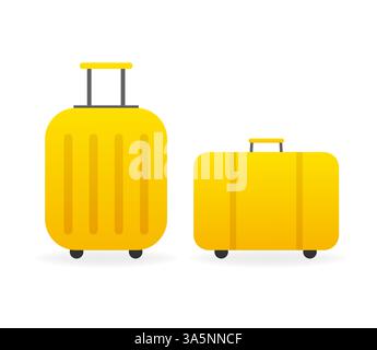 Flache Vintage-Illustration mit gelben Koffer-Symbolen. Urlaub, Urlaub. Einfache, isolierte Vektordarstellung. Stock Vektor