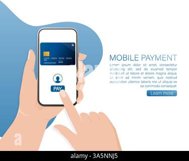 Hand mit Smartphone. Abstrakte Online-Zahlung für das Design mobiler Geräte. Online-Transaktion. Stock Vektor