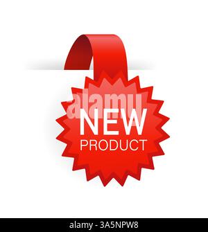 Neues Produktlogo in flachem Stil auf weißem Hintergrund. Neues Produktbanner, tolles Design für jeden Zweck. Business-Symbol. Flacher Vektor. Stock Vektor