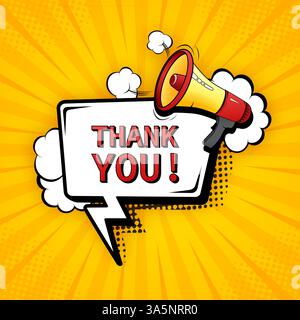 Pop Design Vorlage vielen Dank auf gelbem Hintergrund. Marketingkonzept. Vorlagendesign. Marketingankündigung Stock Vektor
