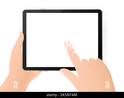 Moderne flache Illustration mit schwarzen leeren Tablettenhänden auf weißem Hintergrund. Digitale Technologie. Moderne flache Illustration. Webdesign. Stock Vektor