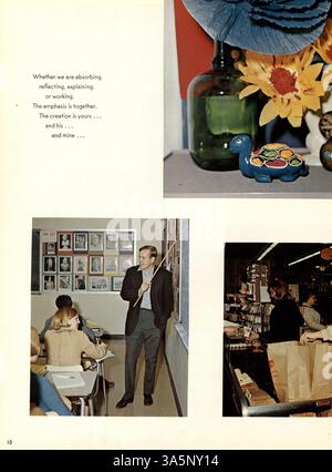 Dieses Jahrbuch der Wayzata High School 1968, bekannt als „Wayako“, erfasst die Schüler, Lehrkräfte, außerschulische Aktivitäten, Leichtathletik und wichtige Ereignisse des akademischen Jahres 1967-1968. Es fehlen Seiten 139 und 140. Stockfoto