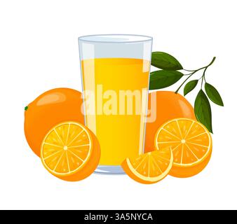 Ein Glas frischer Orangensaft mit Reifen Orangen Stock Vektor