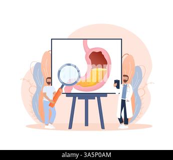 Illustration des Zeichentrickvektors. Flache Vektorillustration mit Därmen, Verdauungskonzept. Zeichen. Stock Vektor