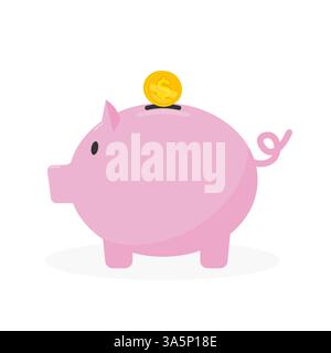 Sparkonzept. Sparschwein Bank und Hand mit Dollars. Cartoonbild mit Kosteneinsparungen. Linienvektor. Stock Vektor