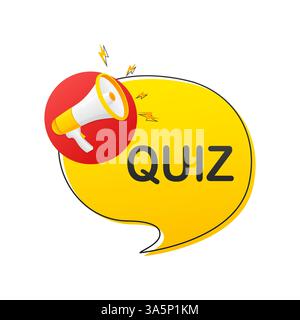 Quiz. Flache Vektor-Illustration mit Megaphon auf weißem Hintergrund. Stock Vektor