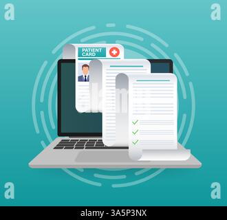 Patientenkarte. Dokumentkonzept. Pharmazie-Konzept. Krankenversicherungskonzept. Vektorabbildung. Stock Vektor