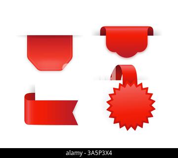 Flache Webschablone mit rotem leerem Verkaufsband auf weißem Hintergrund. 3D-Vektordarstellung. Stock Vektor