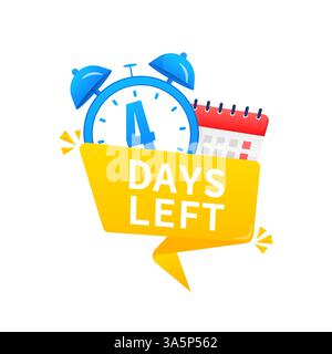 Noch 4 Tage. Timer mit Kalendersymbol auf weißem Hintergrund. Abbildung des Vektormaterials. Stock Vektor