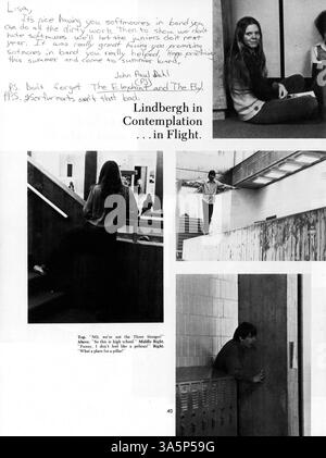„Contrails“ 1972, das Jahrbuch der Lindbergh High, zeigt die Schülerschaft, Leichtathletik, Vereine und Veranstaltungen, die das Schuljahr 1971-1972 prägten. Stockfoto