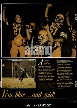 Das Jahrbuch der Kennedy High School 1985, „Profiles 1985: Capturing the Magic!“, zeigt die Erfahrungen von Schülern, Lehrern, Leichtathletik, Clubs und Veranstaltungen aus dem akademischen Jahr 1984-1985 und spiegelt den Geist und die Gemeinschaft der Schule wider. Stockfoto