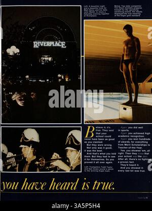 Das Jahrbuch der Kennedy High School 1985, „Profiles 1985: Capturing the Magic!“, erfasst Momente aus dem Schuljahr 1984-1985, darunter Aktivitäten der Schüler, akademische Leistungen, sportliche Veranstaltungen und Höhepunkte der Lehrkräfte. Stockfoto