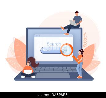 SEO-Optimierung, Webanalysen und seo-Marketing Social-Media-Konzept. Analyse und Überwachung von Geschäftsmitarbeitern auf dem Dashboard-Monitor für Webberichte Stock Vektor