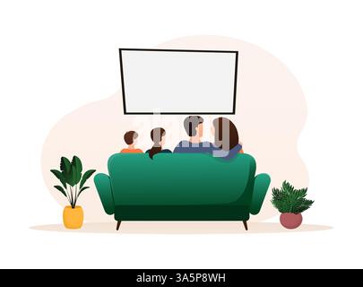 Illustration mit Wohnzimmerdesign mit sitzender Familie. Comic People Vektor Illustration Stock Vektor