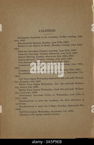 Dieser Katalog des Carleton College für 1896-1897 bietet Informationen zu Kursen, Einschreibung von Studierenden, Fakultät und institutioneller Geschichte. Stockfoto