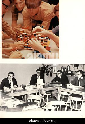 Das Jahrbuch „Echowan“ aus dem Jahr 1968 erfasst die wichtigsten Schüler, Lehrkräfte, Leichtathletik, Vereine und großen Schulveranstaltungen der St. Louis Park High School im Schuljahr 1967-1968. Stockfoto