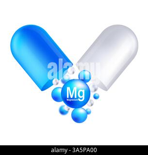 Magnesium Symbol Struktur chemisches Element runde Form Kreis hellblau. Chemisches Element des Periodensystems Stock Vektor