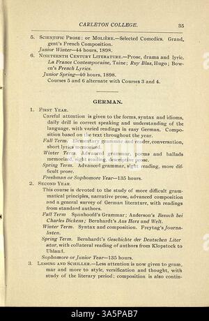 Der Katalog des Carleton College 1896-1897 bietet einen Überblick über Kurse, Dozenten, Studenten, Abteilungsdetails, historische Skizzen, und Eintrittsbedingungen. Stockfoto
