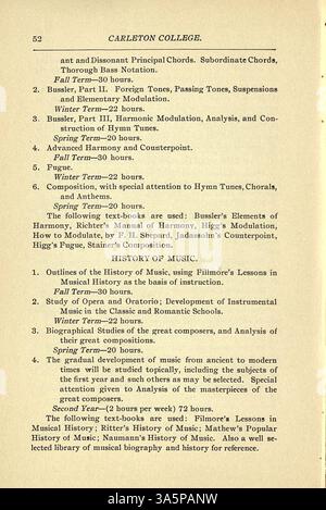 Der Katalog des Carleton College 1896-1897 enthält detaillierte Informationen zu Studiengängen, Studierenden, Dozenten, Ehrendokumenten und Zulassungsvoraussetzungen. Stockfoto