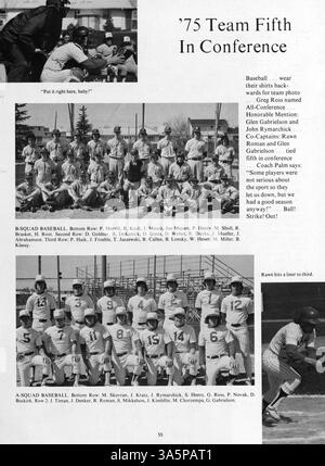 Das Villager Jahrbuch 1975 von der St. Anthony Village High School beleuchtet die Schüler, Lehrkräfte, Sport, Vereine und Veranstaltungen, die das Schuljahr 1974-1975 geprägt haben. Stockfoto
