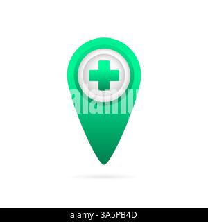Krankenhaussymbol auf weißem Hintergrund. Symbol für die Positionskarte, gps-Zeigermarkierung. Gesundheitswesen. Suchzeichen. Rotes Kreuz. Webdesign. Stock Vektor