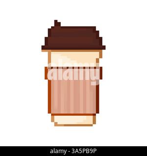 Papierkaffeetasse im Pixelstil auf weißem Hintergrund. Leeres Modell. Modell, Vorlage. Kaffeegetränk Stock Vektor