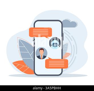 Flacher Chat-Bot für Webdesign. Abbildung des flachen isometrischen Vektors. Künstliche Intelligenz Stock Vektor
