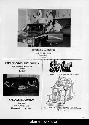 Das Jahrbuch „Antler“ der Minnehaha Academy 1965 bietet einen umfassenden Überblick über das Schuljahr 1964-1965 mit Schülern, Dozenten, Sportmannschaften, Clubs, und wichtige Schulveranstaltungen. Stockfoto