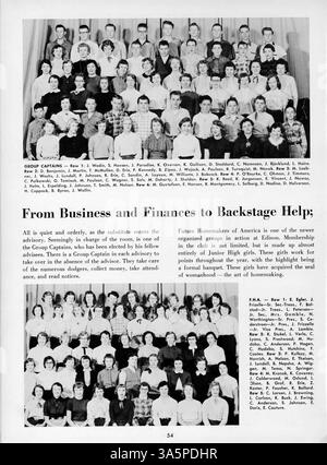 Das Jahrbuch der Edison High School 1955, „The Wizard for 1955“, dokumentiert das Leben von Schülern, Lehrkräften, Leichtathletik, Schulclubs, und bemerkenswerte Ereignisse aus dem akademischen Jahr 1954-1955. Stockfoto