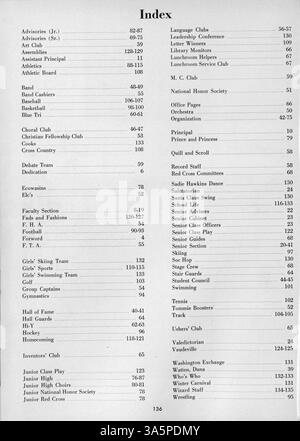 In diesem 1955 Jahrbuch der Edison High School, „The Wizard for 1955“, werden die Leistungen der Schüler, sportliche Leistungen, Beiträge der Lehrkräfte und Schulclubs aus dem Schuljahr 1954-1955 vorgestellt. Stockfoto