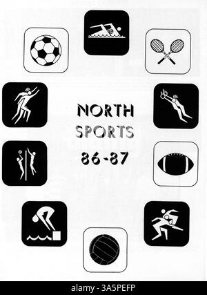 Das Jahrbuch der Hopkins North Junior High 1987 zeigt wichtige Momente aus dem Schuljahr 1986-1987, darunter akademische, sportliche und außerschulische Höhepunkte. Stockfoto