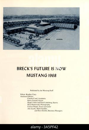Die Ausgabe 1968 des Mustang Yearbook an der Breck School bietet einen detaillierten Überblick über das Leben der Schüler, akademische Ereignisse, Sport und soziale Aktivitäten aus dem Schuljahr 1967-1968. Stockfoto