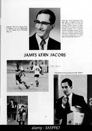 Das Mustang Jahrbuch 1968 dokumentiert die Leichtathletik, Schulvereine, Schülerleistungen und wichtige Ereignisse aus dem akademischen Jahr 1967-1968 der Breck School. Stockfoto