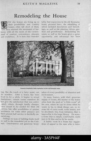 Keith’s Magazine, das 1916 vom Minneapolis-Architekten Max L. Keith gegründet wurde, zeigt Hausentwürfe mit Grundrissen, Illustrationen und Kostenschätzungen. Das Magazin befasst sich mit Wohnbau, Inneneinrichtung und Landschaftsgestaltung, aber auch mit Werbematerialien und Möbeln. In einigen Ausgaben sind Baupläne für Schulen und Kirchen enthalten. Stockfoto