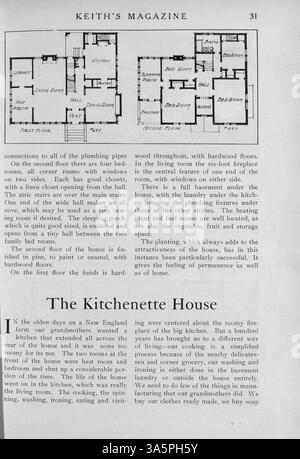 Keith’s Magazine, das erstmals 1916 erschien, enthält zwölf monatliche Ausgaben mit verschiedenen Hausentwürfen, Grundrissen und Kostenschätzungen. Das Magazin enthält Artikel über Wohngebäude, Inneneinrichtung und Landschaftsgestaltung sowie Werbung für Baumaterialien und Wohnmöbel. Einige Themen umfassen Pläne für Nichtwohngebäude wie Kirchen und Schulen. Stockfoto