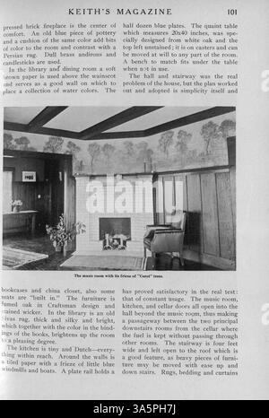 Diese 1916 erschienene Publikation von Max L. Keith enthält eine Vielzahl von Illustrationen und Grundrissen, die verschiedene Architekturstile zeigen. Weitere Inhalte umfassen den Wohnungsbau, die Inneneinrichtung, die Landschaftsgestaltung und Baumaterialien. Einige Ausgaben enthalten Pläne für Schulen und Kirchen. Fehlende Seiten in den Bänden 35 und 36. Stockfoto