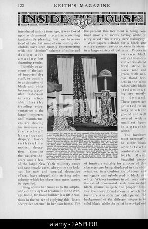 Keith’s Magazine, das 1916 monatlich von Max L. Keith veröffentlicht wurde, präsentiert Hauskonzepte mit Grundrissen, Fotos und Kostendetails. Es deckt eine Reihe von Architekturstilen ab und bietet Artikel über Innenarchitektur und Landschaftsgestaltung. Einige Themen konzentrieren sich auf die Schularchitektur und Kirchenarchitektur. Fehlende Seiten in den Bänden 35 und 36 werden erwähnt, aber sie wirken sich nicht auf den historischen Wert des Magazins aus. Stockfoto