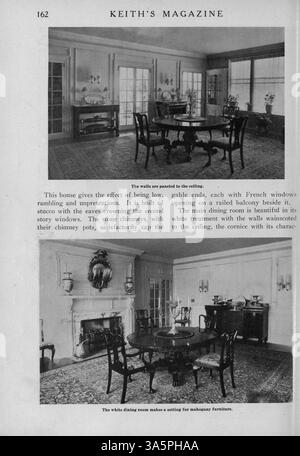 Diese Zeitschrift des Architekten Max L. Keith aus dem Jahr 1916 enthält zwölf Ausgaben zu Hausentwürfen, detaillierten Baukosten und Artikeln über Innen- und Außendesign. Jede Ausgabe enthält verschiedene Grundrisse für Häuser und Nichtwohngebäude wie Kirchen und Schulen. Ebenfalls enthalten sind Werbespots für Baumaterialien und Wohnmöbel. Stockfoto