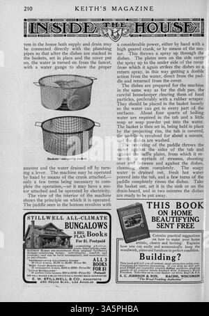 Keith’s Magazine, eine monatliche Publikation des Architekten Max L. Keith 1916, bietet eine Vielzahl von Hausentwürfen mit begleitenden Grundrissen, Fotografien und detaillierten Beschreibungen. Das Magazin deckt auch die Kosten für den Wohnbau, die Innenarchitektur und die Landschaftsgestaltung ab. Einige Ausgaben enthalten Pläne für Schulen und Kirchen, wobei in bestimmten Bänden Seiten fehlen. Stockfoto