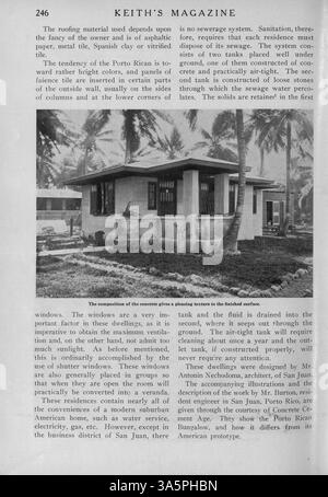 Das 1916 erschienene Keith's Magazine on Home Building enthält zwölf Ausgaben, in denen Hausdesigns, Grundrisse und Fotos vorgestellt werden. Das Magazin enthält Artikel über Wohnbau, Innenarchitektur und Landschaftsgestaltung sowie Werbung für Baumaterialien und Wohnmöbel. Pläne für Nichtwohngebäude wie Kirchen und Schulen werden ebenfalls vorgestellt. Fehlende Seiten wurden in Band 35 gefunden. Stockfoto