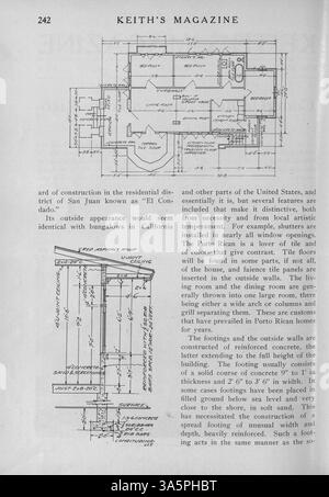 Keith's Magazine on Home Building (1916), das zwölf monatliche Ausgaben enthält, zeigt Hausentwürfe, Grundrisse und Illustrationen des Minneapolis-Architekten Max L. Keith. Die Publikation enthält detaillierte Beschreibungen, Baukosten und Artikel über Wohnbau, Inneneinrichtung und Landschaftsgestaltung. Das Magazin enthält auch Werbung für Baustoffe und Wohnmöbel. Einige Ausgaben enthalten Pläne für Nichtwohngebäude. Band 35, Nr. 2 fehlende Seiten. Stockfoto