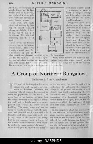 Keith’s Magazine (1916) enthält architektonische Entwürfe für Häuser, Kirchen und Schulen sowie Kostenschätzungen für den Bau. Die Artikel betreffen auch die Inneneinrichtung, die Inneneinrichtung und die Landschaftsplanung. Fehlende Seiten in bestimmten Volumes. Das monatlich von Max L. Keith veröffentlichte Magazin zeigt Vintage-Illustrationen und Werbespots für Baumaterialien. Stockfoto