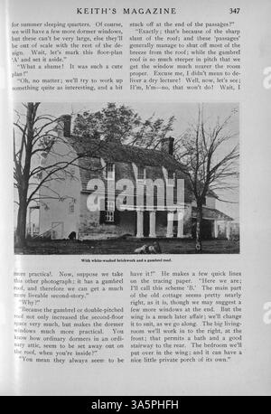 Im Jahr 1916 bietet das Keith’s Magazine, herausgegeben von Max L. Keith, eine monatliche Publikation mit Hausentwürfen, Grundrissen und Kostenschätzungen. Das Magazin enthält auch Artikel über Inneneinrichtung, Landschaftsgestaltung und Werbung für Wohnmöbel und Baumaterialien. Stockfoto