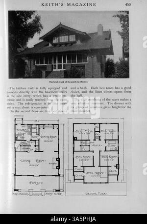 Das Keith’s Magazine, das 1916 monatlich von Max L. Keith veröffentlicht wurde, bietet zwölf Ausgaben, die mit Hausbauartikeln, Hausentwürfen und Grundrissen gefüllt sind. Es enthält Illustrationen, Fotos und Kostenvoranschläge für den Bau. Das Magazin enthält Artikel über Inneneinrichtung und Landschaftsgestaltung. Einige Bände haben Pläne für Schulen und Kirchen. Fehlende Seiten werden bei bestimmten Problemen gemeldet. Stockfoto