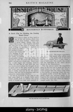 Das Keith's Magazine (1916) enthält zwölf Ausgaben mit Hausentwürfen, detaillierten Grundrissen und Informationen zu den Baukosten. Das Magazin deckt verschiedene Architekturstile ab und zeigt Artikel über die Innenarchitektur und Landschaftsgestaltung sowie Werbung für Wohnmöbel und Baumaterialien. Einige Themen enthalten Pläne für Nichtwohngebäude wie Kirchen und Schulen. Stockfoto