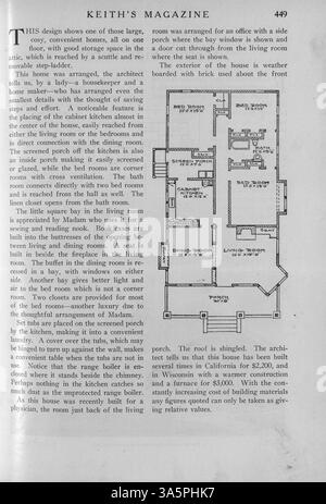 Keith’s Magazine, eine Publikation von Max L. Keith aus dem Jahr 1916, besteht aus zwölf Ausgaben über Wohngebäude, architektonische Entwürfe und Grundrisse. Das Magazin enthält Artikel über Inneneinrichtung, Baumaterialien und Landschaftsgestaltung. Zu den Themen gehören Pläne für Schulen und Kirchen. Fehlende Seiten werden in einigen Bänden, einschließlich der Bände 35 und 36, vermerkt. Stockfoto
