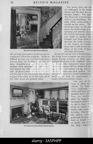 Keith’s Magazine, eine Publikation des Minneapolis-Architekten Max L. Keith aus dem Jahr 1916, enthält Illustrationen für Hausdesign, Grundrisse und Kostenaufteilungen für verschiedene Stile. Das Magazin enthält auch Artikel über Wohnbau, Inneneinrichtung, Landschaftsarchitektur und Werbung für verwandte Produkte. Einige Ausgaben enthalten Pläne für Kirchen und Schulen. Stockfoto